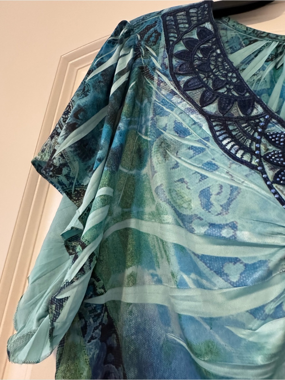 Apt. 9 Teal and Navy Embellished V-Neck Short Sleeve Tunic - Picture 8 of 11